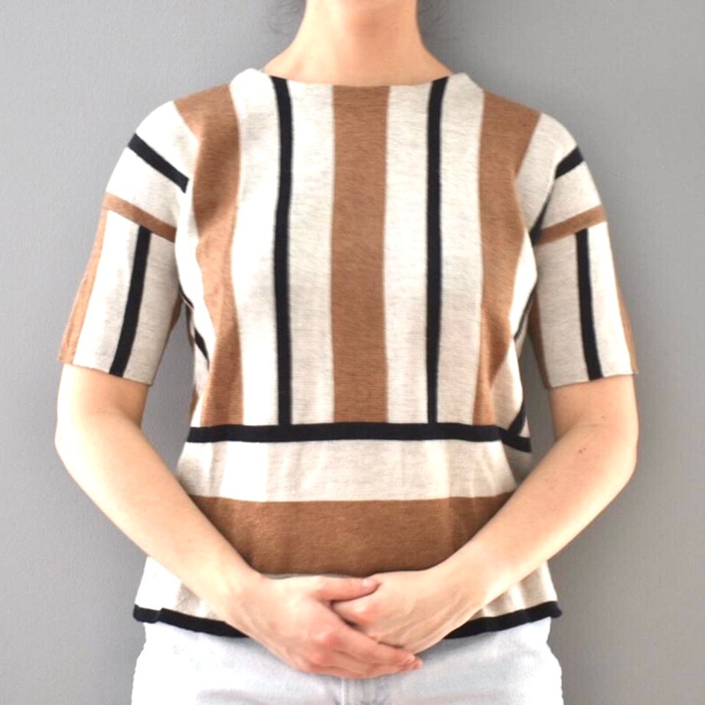 J. Crew Brown & Gray Striped 100% Merino Wool Soft & Comfy Stylish Blouse